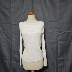 Pria White Off Shoulder Cable Knit Sweater Top S